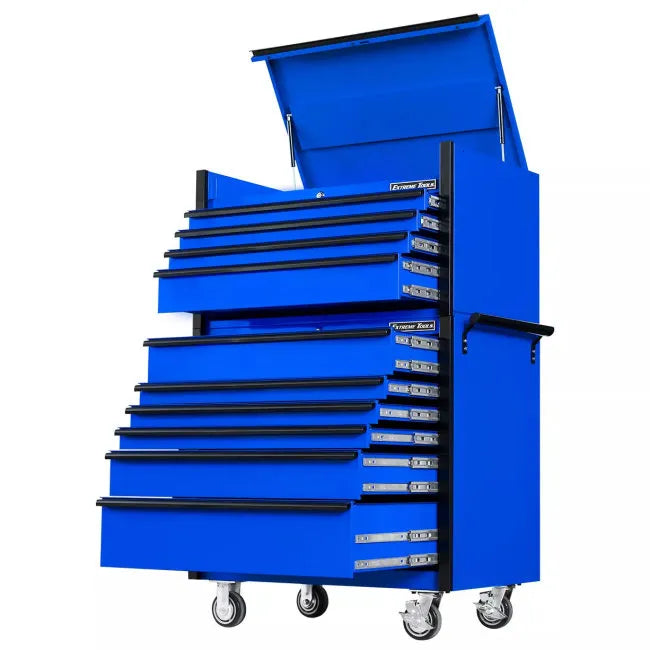 Extreme Tools DX Series 41" Top Chest and Rolling Cabinet Combo Blue with Black Drawer Pulls