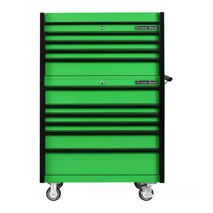 Extreme Tools DX Series 41" Top Chest and Rolling Cabinet Combo Green with Black Drawer Pulls