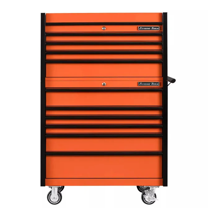 Extreme Tools DX Series 41" Top Chest and Rolling Cabinet Combo Orange with Black Drawer Pulls