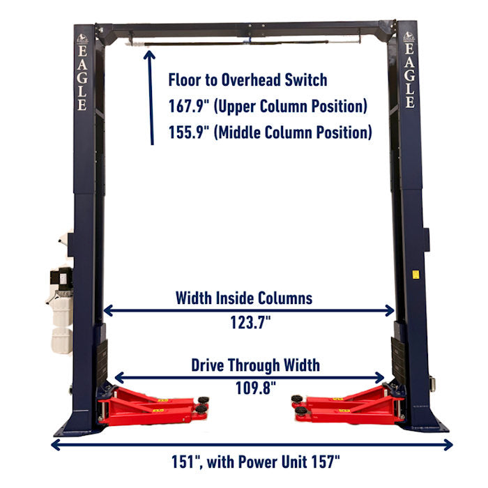 Eagle EAG-12C Clear Floor Two Post Lift Dimensions