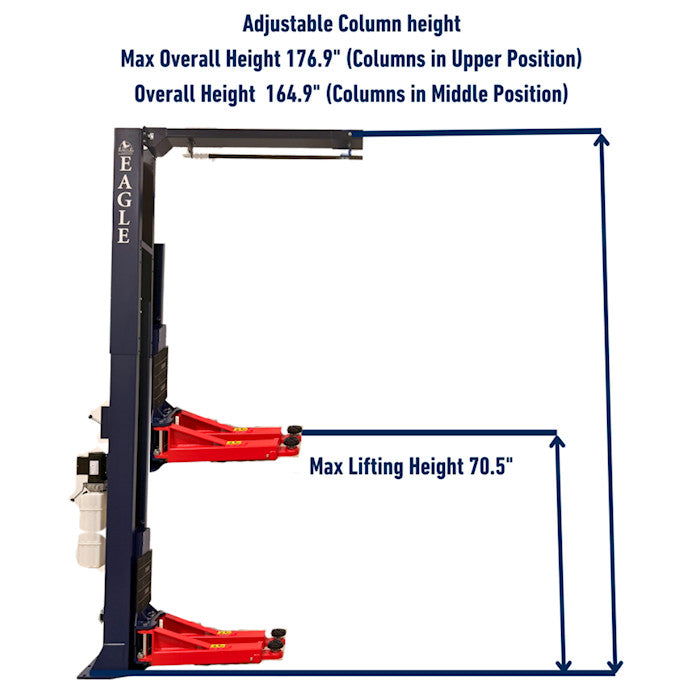 Eagle EAG-12C Clear Floor Two Post Lift Dimensions