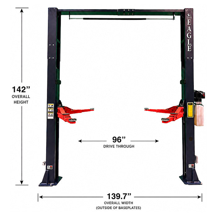 Eagle EAG-9C Clear Floor Two Post Lift Dimensions