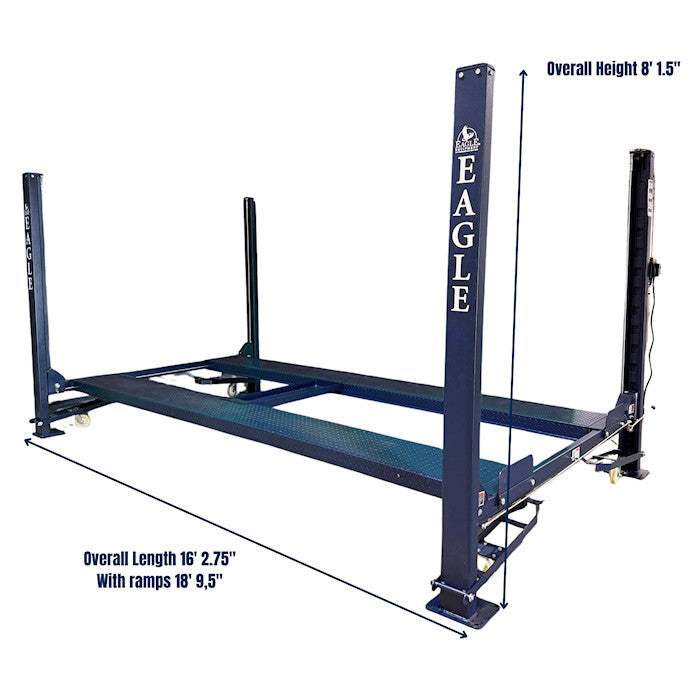 Eagle MS-8000-XLT Extra Large Four Post Parking Lift Dimensions