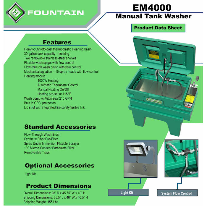 EcoMaster EM4000 Aqueous Parts Washer Features 
