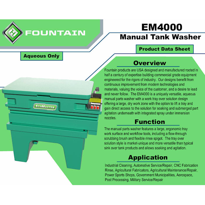 EcoMaster EM4000 Aqueous Parts Washer Function 