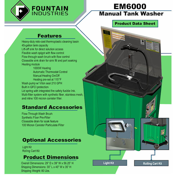 EcoMaster EM6000 Aqueous Parts Washer Features 