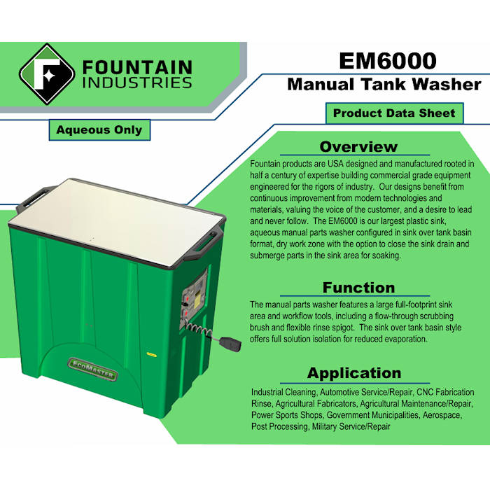 EcoMaster EM6000 Aqueous Parts Washer Function 
