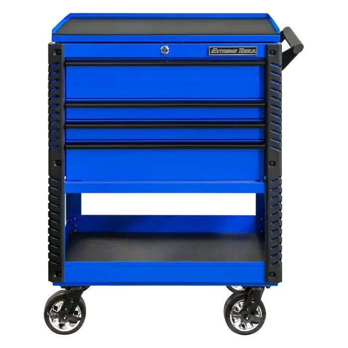 Extreme Tools EX Pro 33" 4 Drawer Deluxe Tool Cart Blue with Black Drawer Pulls