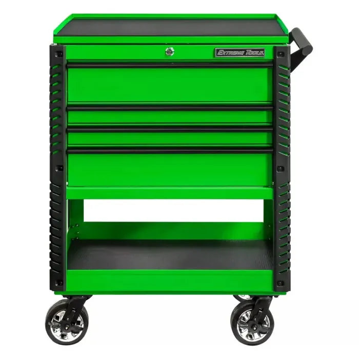 Extreme Tools EX Pro 33" 4 Drawer Deluxe Tool Cart Green with Black Drawer Pulls