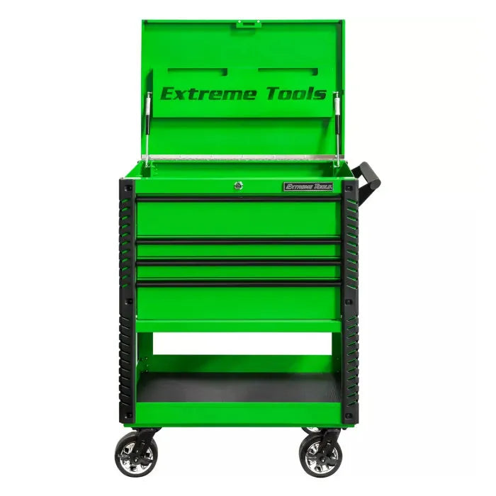 Extreme Tools EX Pro 33" 4 Drawer Deluxe Tool Cart Green with Black Drawer Pulls