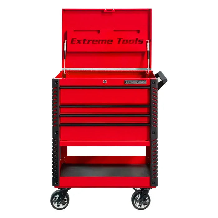 Extreme Tools EX Pro 33" 4 Drawer Deluxe Tool Cart Red with Black Drawer Pulls