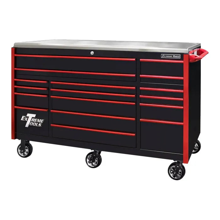 Extreme Tools EXQ Pro 72" Rolling Cabinet Black with Red Drawer Pulls