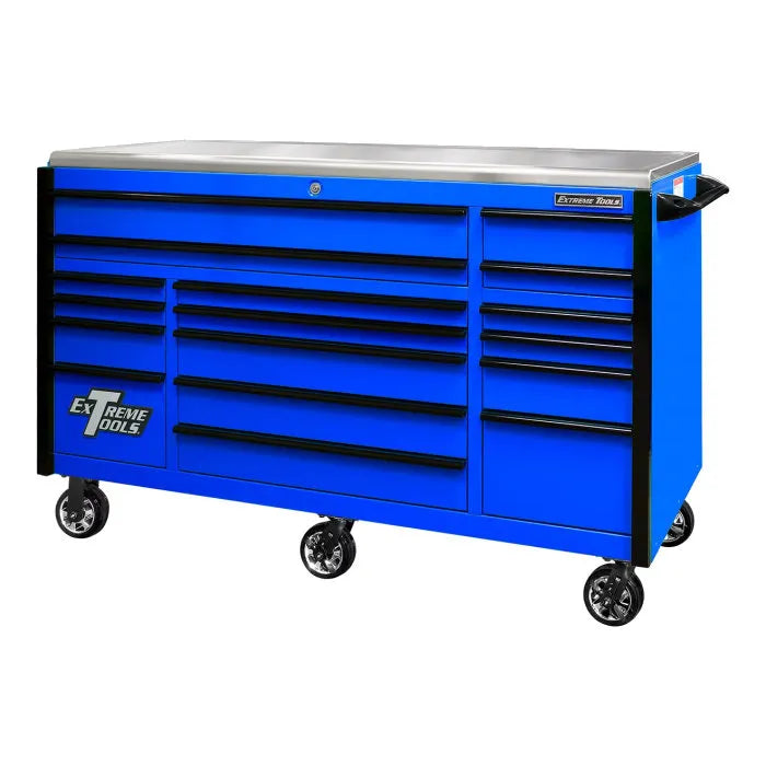 Extreme Tools EXQ Pro 72" Rolling Cabinet Blue with Black Drawer Pulls