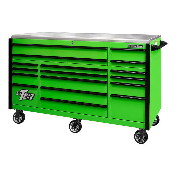 Extreme Tools EXQ Pro 72" Rolling Cabinet Green with Black Drawer Pulls