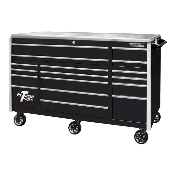 Extreme Tools EXQ Pro 72" Rolling Cabinet Black with Chrome Drawer Pulls