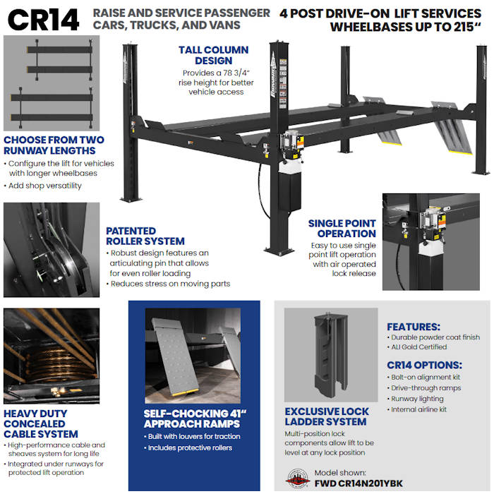 Forward Lift CR14 Four Post Commercial Lift Features 