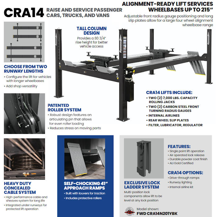 Forward Lift CRA14 EL Four Post Alignment Lift Features 