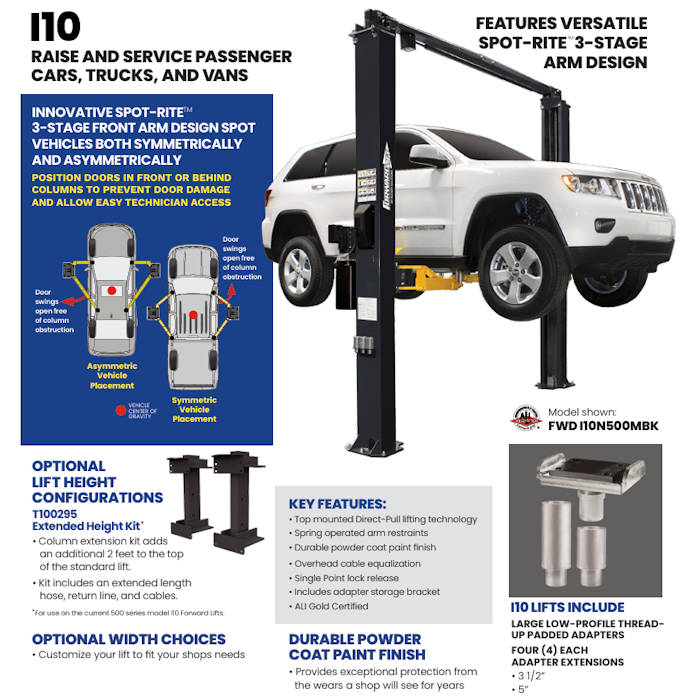 Forward Lift I10 Two Post Lift Features 