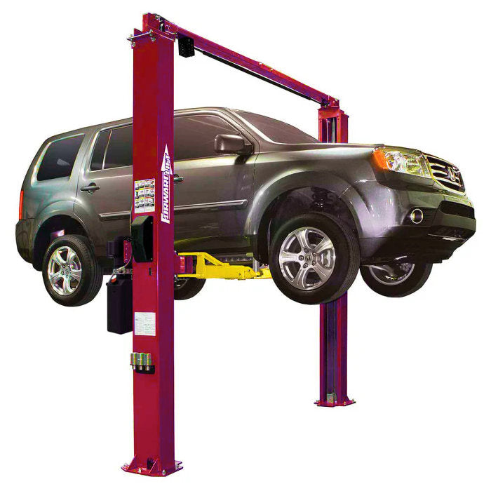 Forward Lift I10 Two Post Lift 10,000 lbs. Capacity Symmetric Columns, Direct Pull, Clear Floor ALI Certified in Red