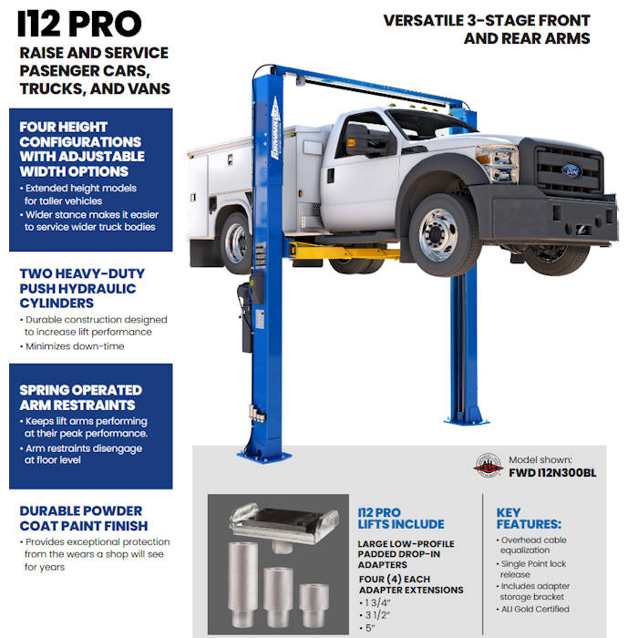 Forward Lift I12N300 Pro 166" Heavy-Duty Two Post Lift Features 