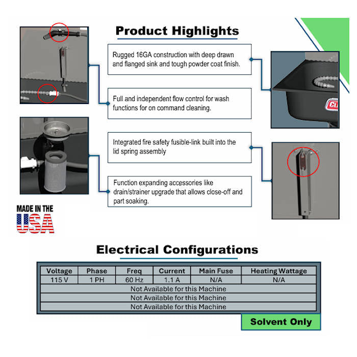 CleanMaster CM230 Solvent Sink Parts Washer Highlights 
