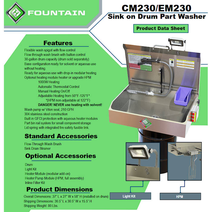CleanMaster CMX30 Stainless Solvent Sink Parts Washer Features 
