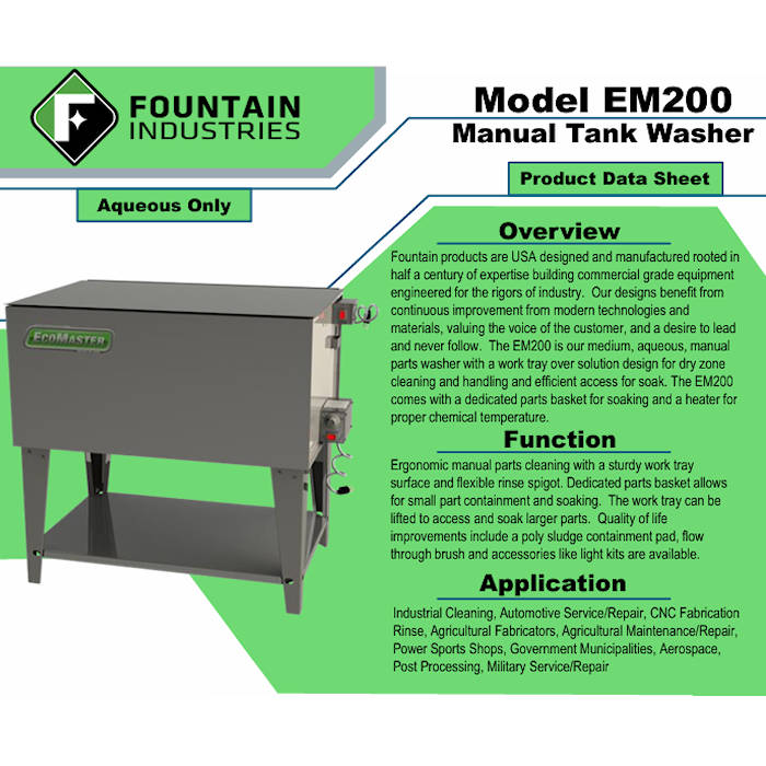 EcoMaster EM200 Stainless Aqueous Parts Washer Function 