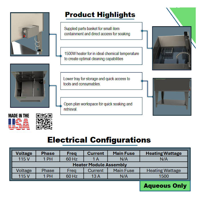 EcoMaster EM200 Stainless Aqueous Parts Washer Highlights 