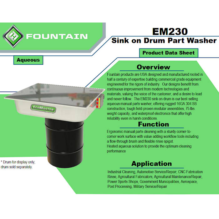 EcoMaster EM230 Aqueous Sink Parts Washer Function 