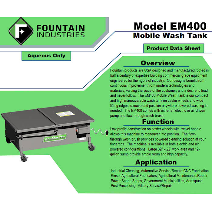 EcoMaster EM400 Stainless Aqueous Brake Washer Function 