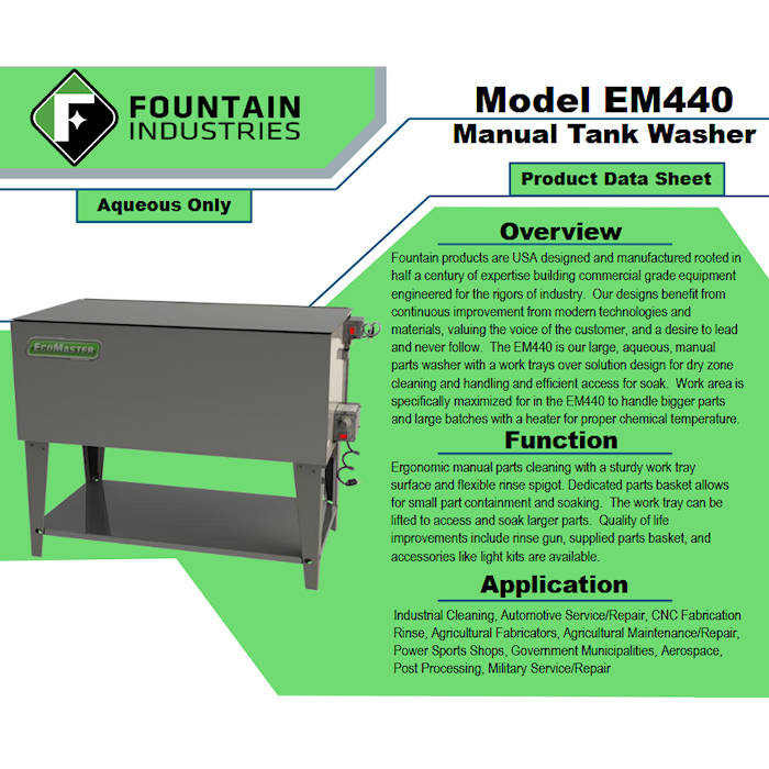 EcoMaster EM440 Stainless Aqueous Parts Washer Function 