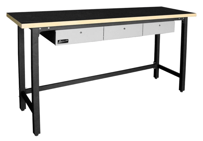 Homak 79" Steel Workbench with 3 Drawers and Woodtop