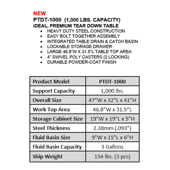 iDEAL PTDT-1000 Premium Tear Down Table