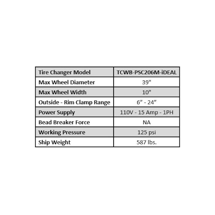 iDEAL TCWB-PSC206M Powersport Tire Changer Wheel Balancer Specifications