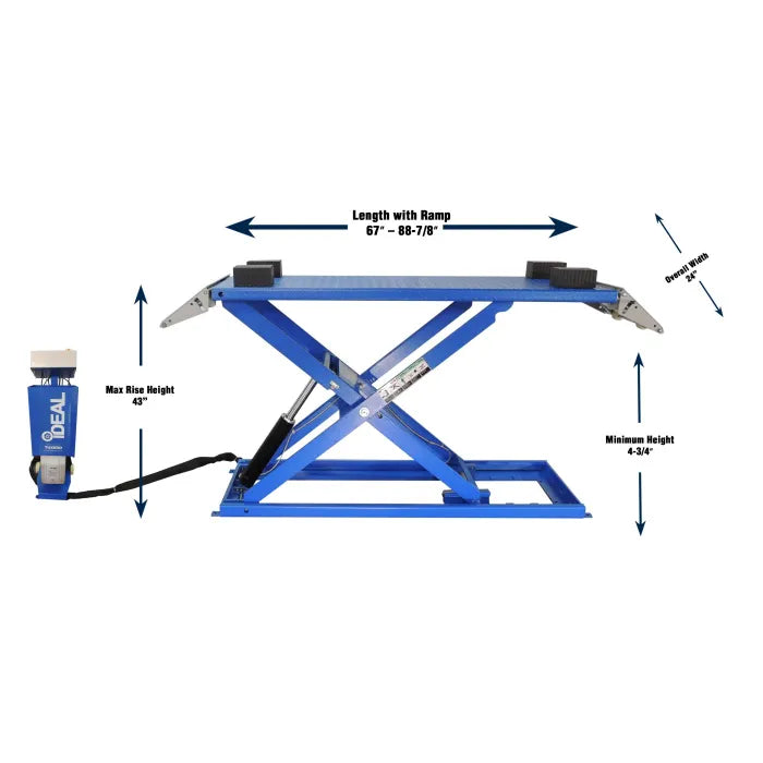 iDEAL UF-2500EH-X Pro-Series Frame-Engaging UTV ATV Lift Dimensions