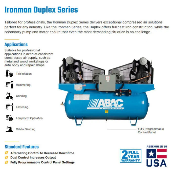 ABAC ABC5-21120HD 5HP Ironman Duplex Air Compressor Features