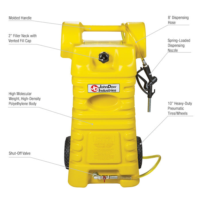JohnDow FC-25PFC-D 25-Gallon Portable Poly Diesel Caddy Features 