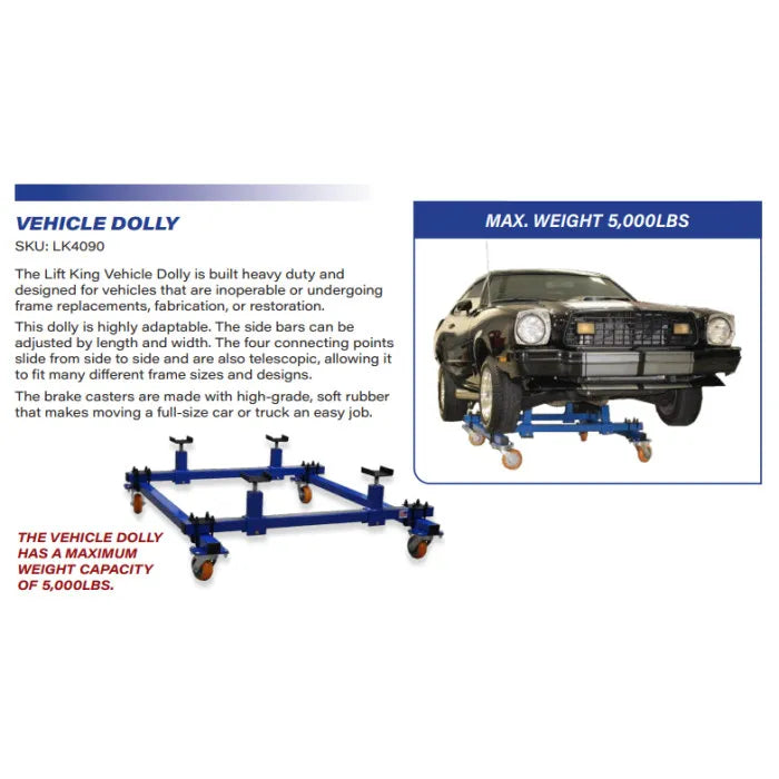 Lift King LK4090 Vehicle Dolly Max Weight 5,000 lbs.