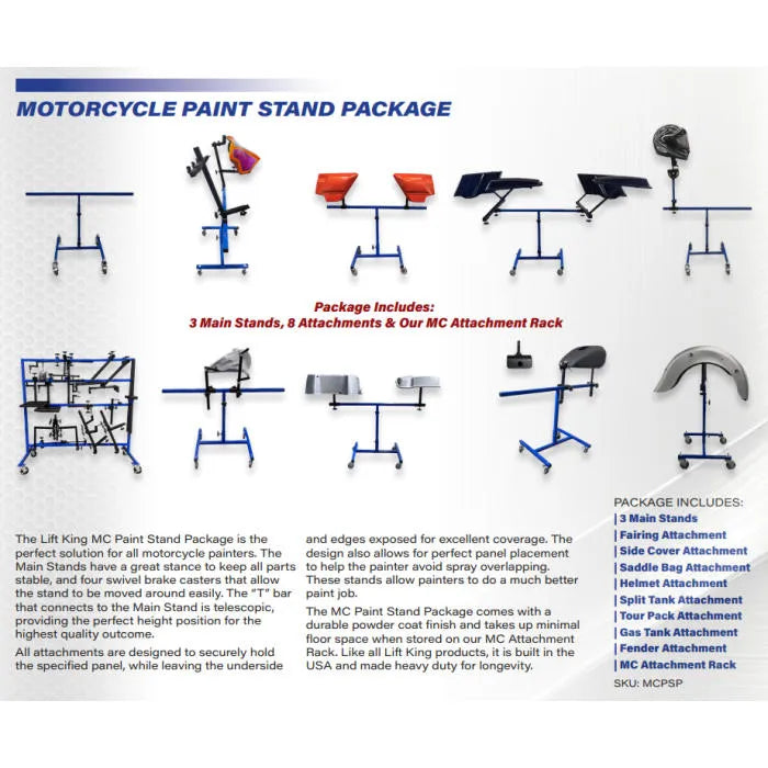 Lift King MCPSP Motorcycle Paint Stand Package Features