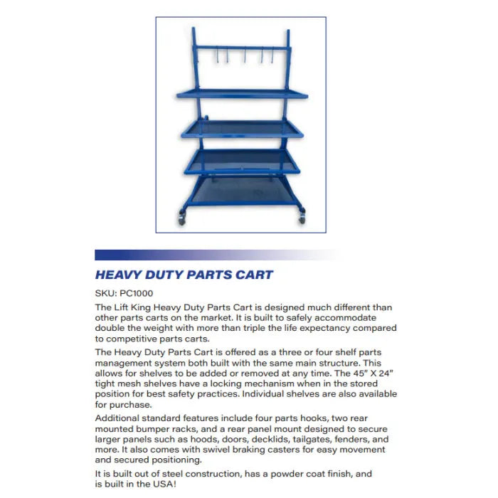 Lift King PC1000 Heavy Duty Parts Cart