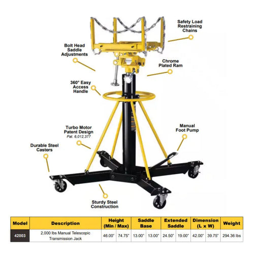 Omega 42003 1-Ton Telescopic Manual Transmission Jack