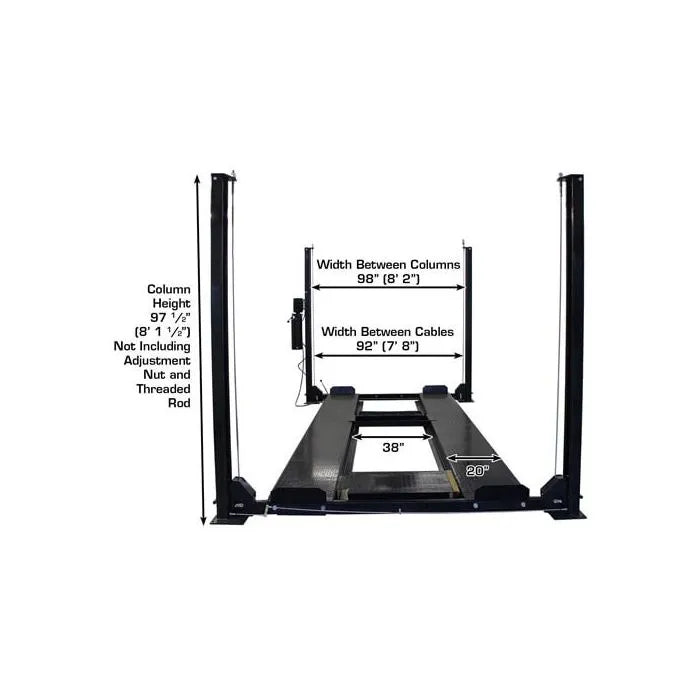 Atlas Garage Pro 8000EXT Four Post Lift 8,000 lbs. Capacity + RJ35 Hydraulic Sliding Jacks 3,500 lbs. Capacity Combo