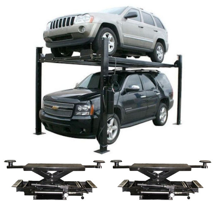 Atlas Garage Pro 8000EXT Four Post Lift 8,000 lbs. Capacity + RJ35 Hydraulic Sliding Jacks 3,500 lbs. Capacity Combo
