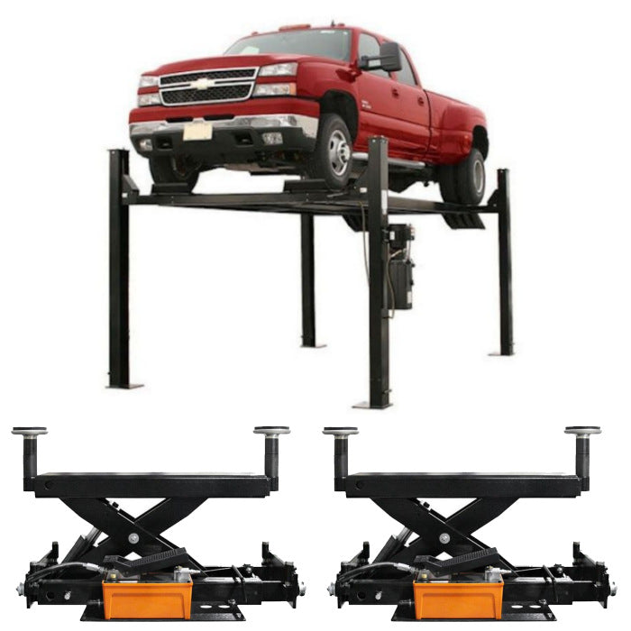 Atlas Garage Pro 9000 Four Post Lift 9,000 lbs. Capacity + RJ6BK Air Hydraulic Rolling Jacks 6,000 lbs. Capacity Combo