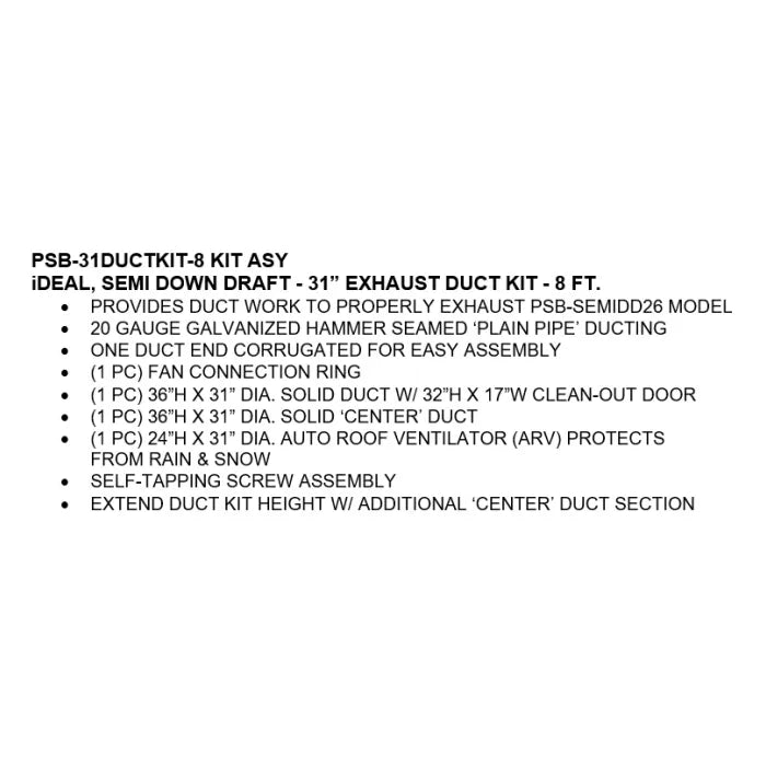 iDEAL Semi and Side Downdraft Paint Spray Booth 31" Exhaust Duct Kit Features