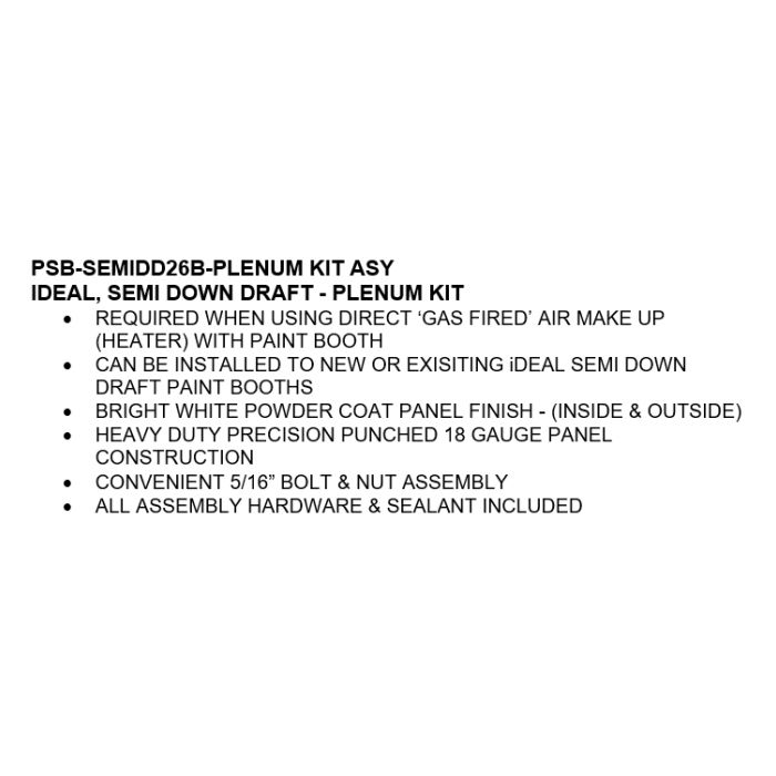 iDEAL Semi Downdraft Paint Spray Booth Canopy Plenum Kit Features