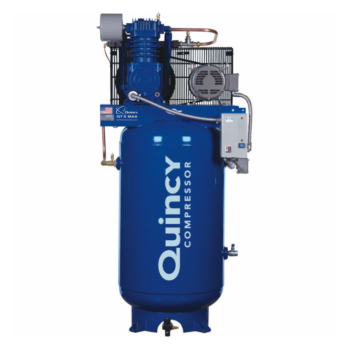 Quincy 251C80VCBM QT-5 Max Reciprocating Air Compressor QT Max Package 5HP 230 Volt 1 Phase 80 Gallon Vertical Tank