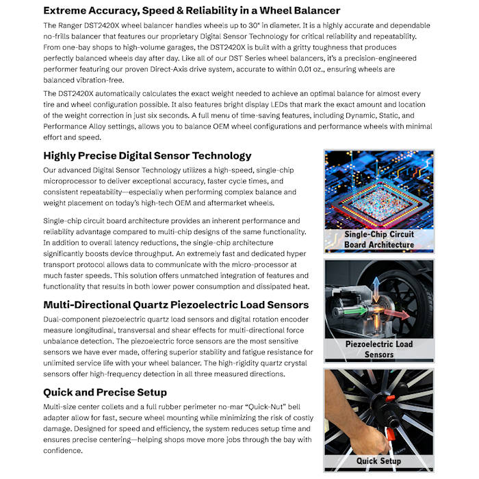 Ranger DST2420X Wheel Balancer Brochure Features 