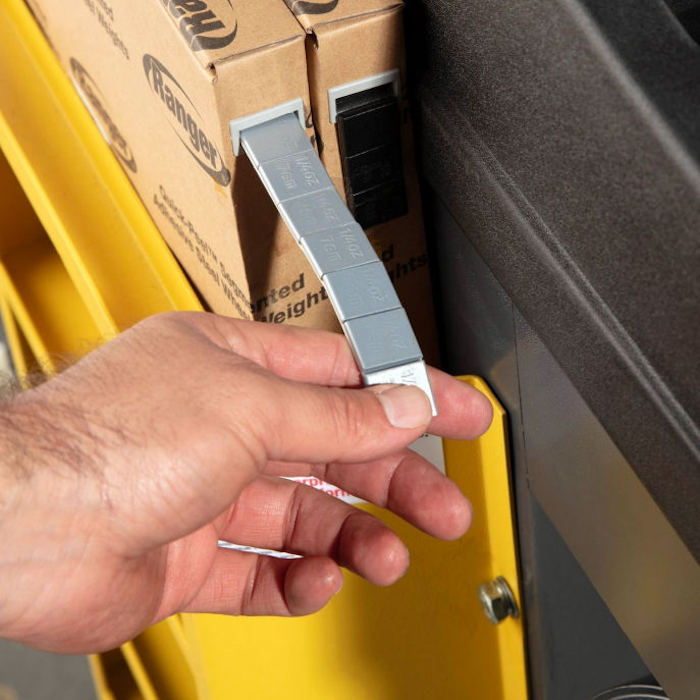 Side Shelf With Built-In Weight Dispenser Accommodates Ranger Quick-Peel™ Adhesive Tape Weight Convenient Bulk Rolls