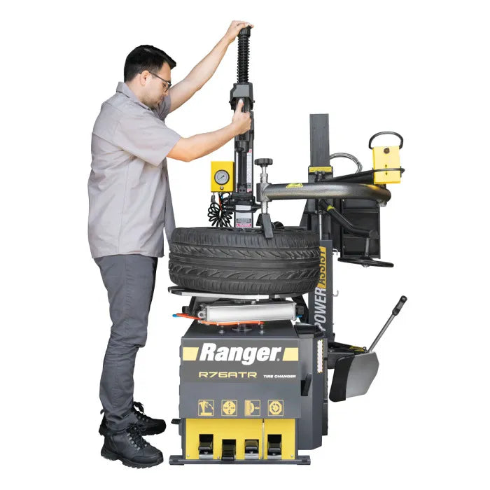 Ranger R76ATR Tilt-Back Tire Changer & Single Tower AssistIn Use
